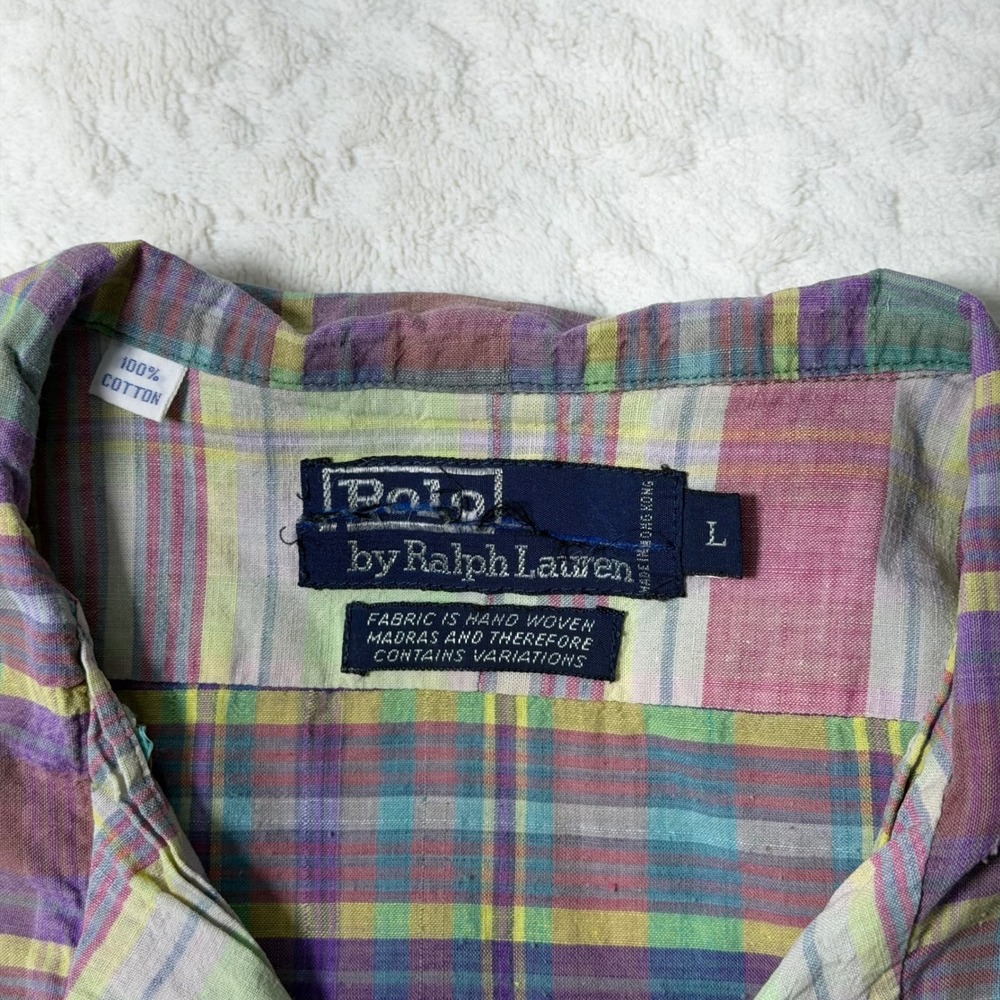 Polo Ralph Lauren Men Madras Plaid Hand Woven Long Sleeve Button Up Shirt Size L - Picture 6 of 8